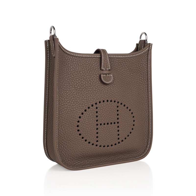 Mini Evelyne TPM Bag Etoupe Clemence Leather with Palladium Hardware