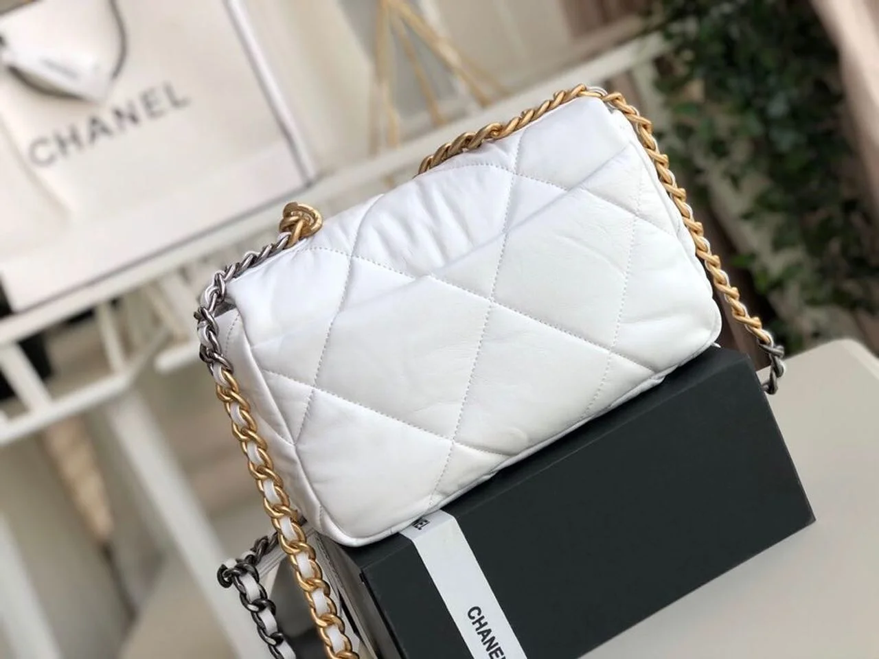 Chanel 19 HandBag White For Women 10.1in/26cm AS1160