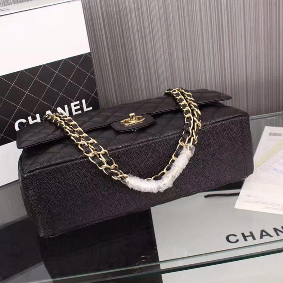 Chanel Classic Maxi Handbag Grained Calfskin & Gold Metal A01115