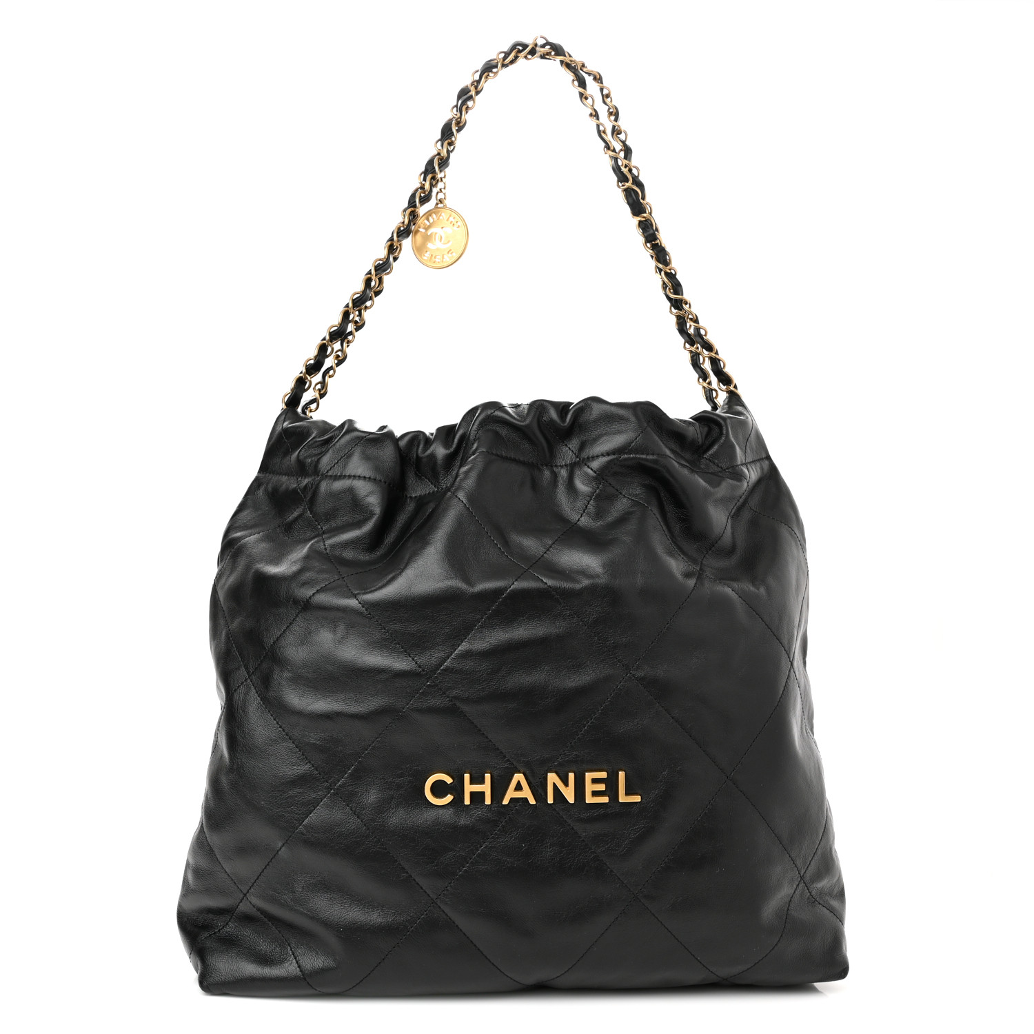 Shiny Calfskin Quilted Small Chanel 22 Black