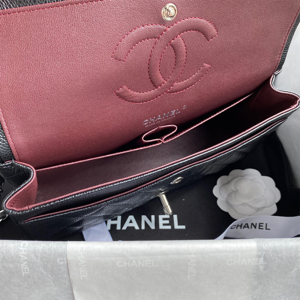 Chanel Classic Handbag Grained Calfskin & Silver Metal A01112