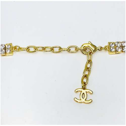 Authentic Heavy Gilt Necklace CC Logo set with Seed Pearls and Crystals