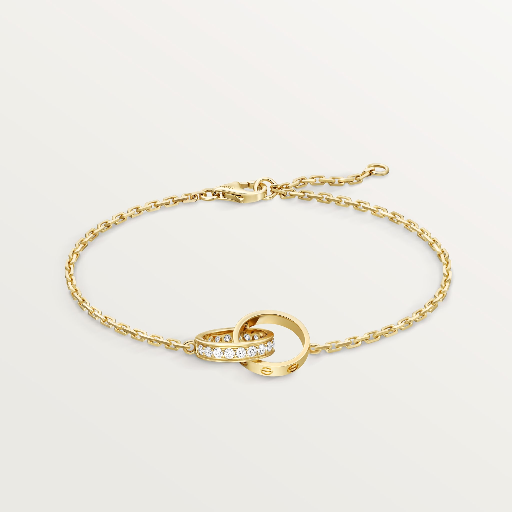 LOVE BRACELET, ON CHAIN, SEMI-PAVED