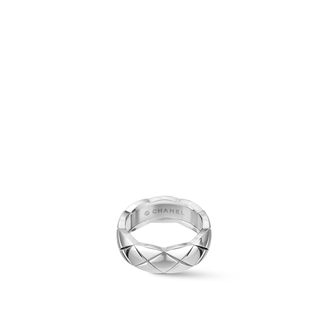 COCO CRUSH RING Quilted motif, small version, Stainless steel and gold plating white gold