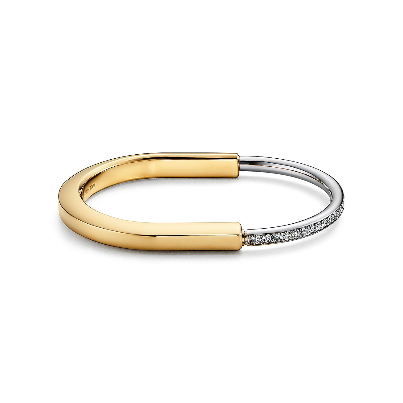 Tiffany & Co. Lock Bangle in Yellow and White Gold with Half Pavé Diamonds