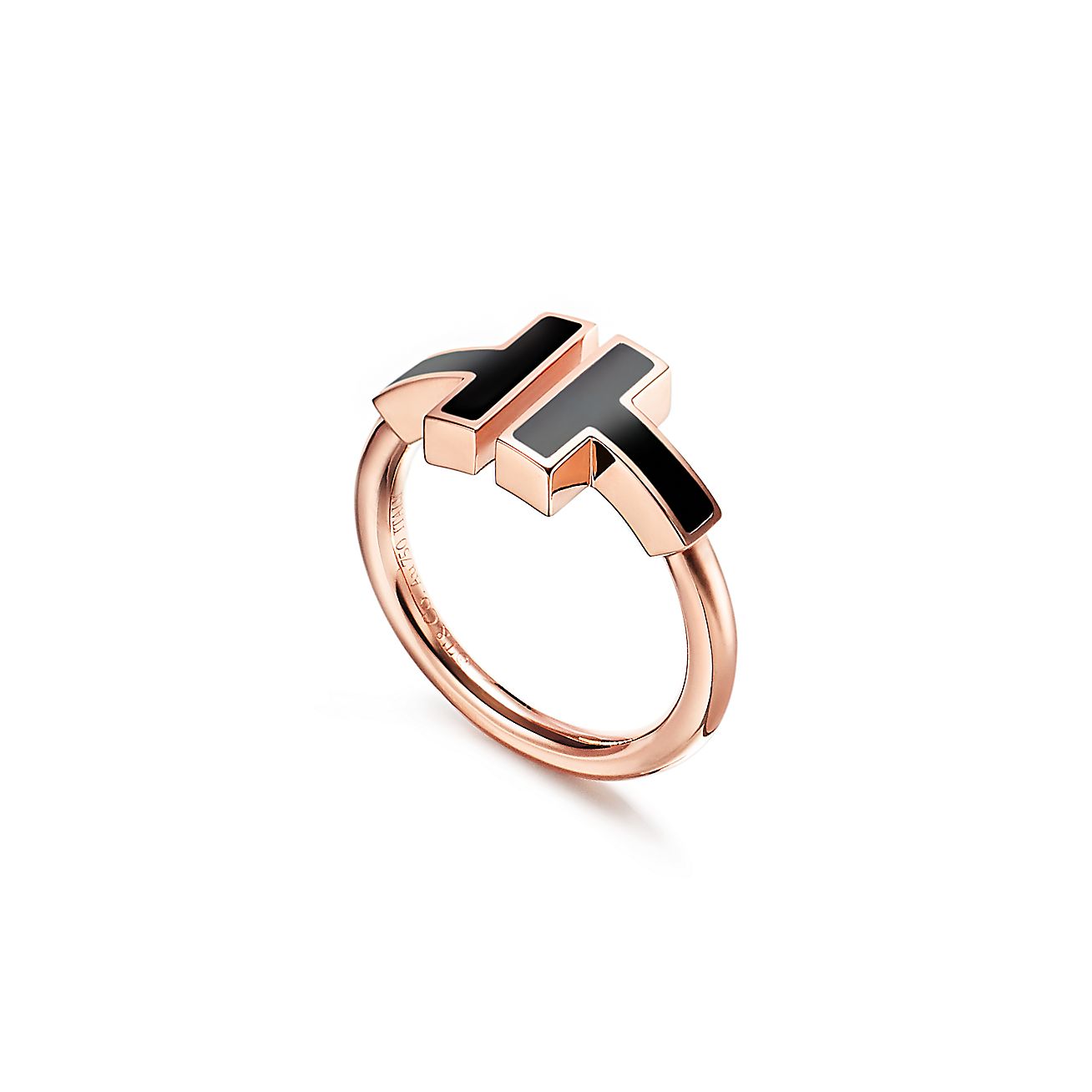 Tiffany & Co. T Black Onyx Wire Ring in Stainless steel and gold plating Rose Gold