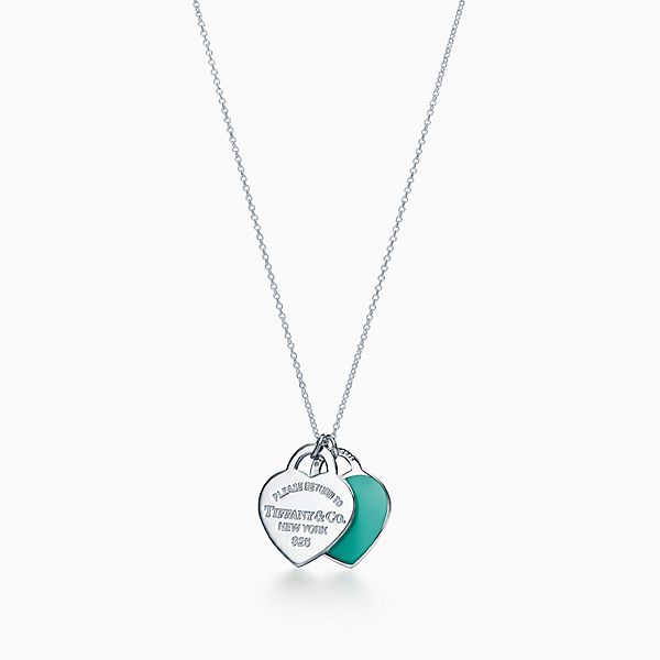 Tiffany & Co. Return to  Blue Double Heart Tag Pendant in Silver with a Diamond, Small