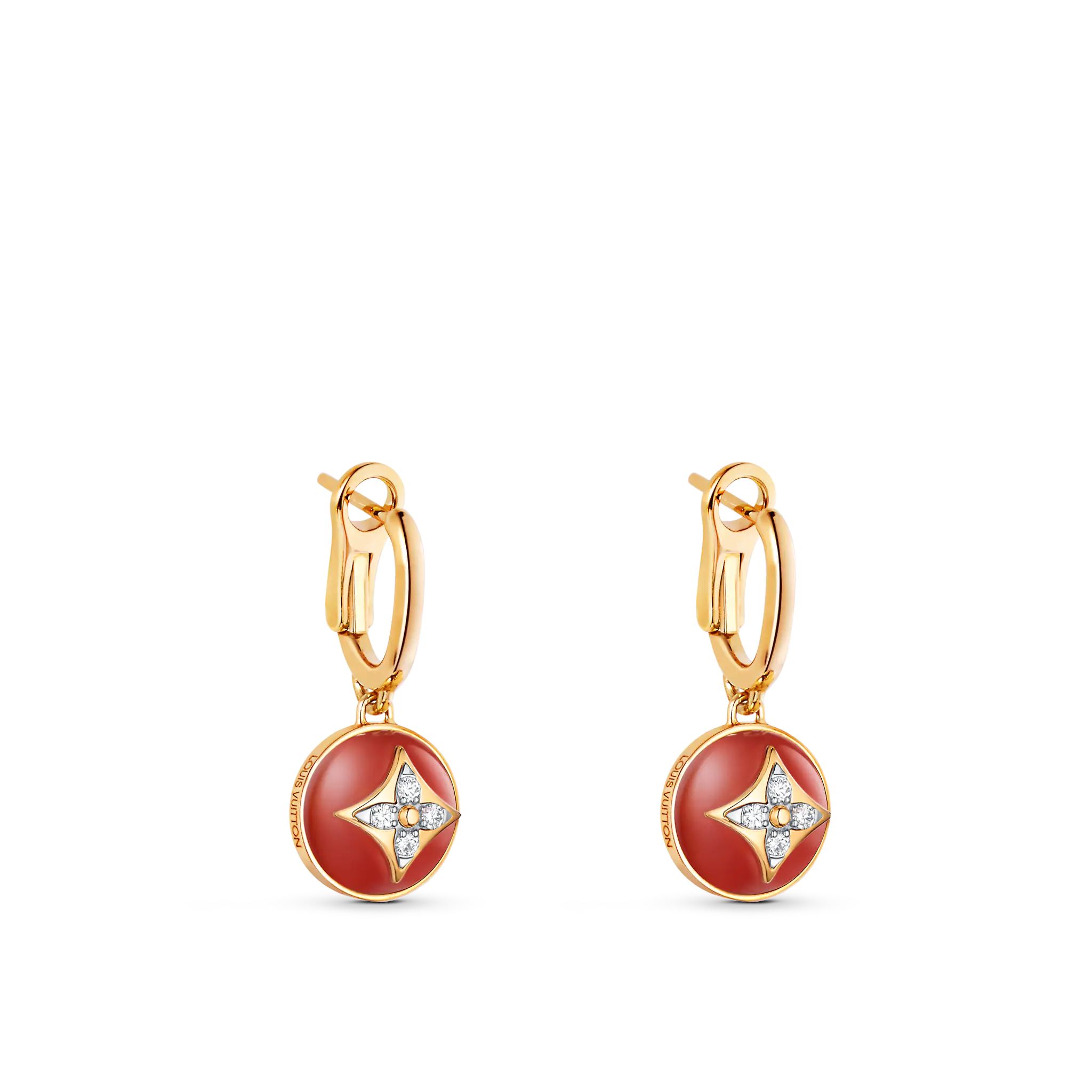 Louis Vuitton B Blossom Earrings, Yellow Gold, White Gold, Cornelian And Diamonds