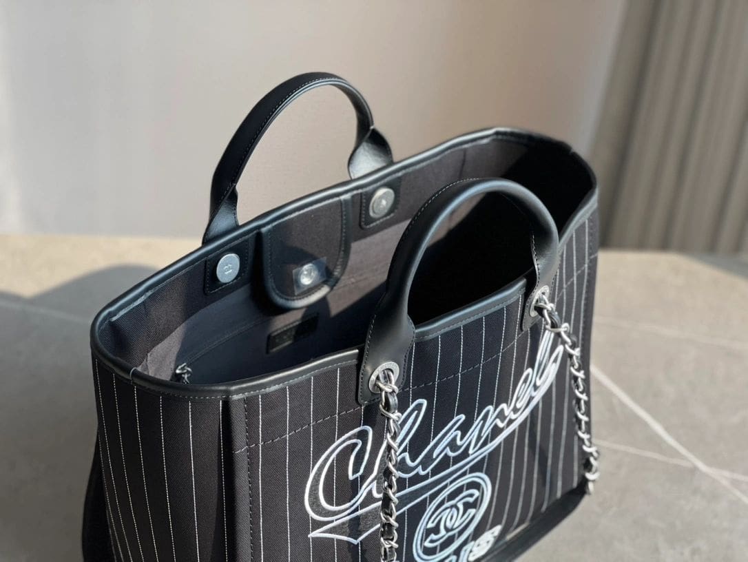 CHANEL Deauville 2wayTote Bag Black A66941 Cotton Leather
