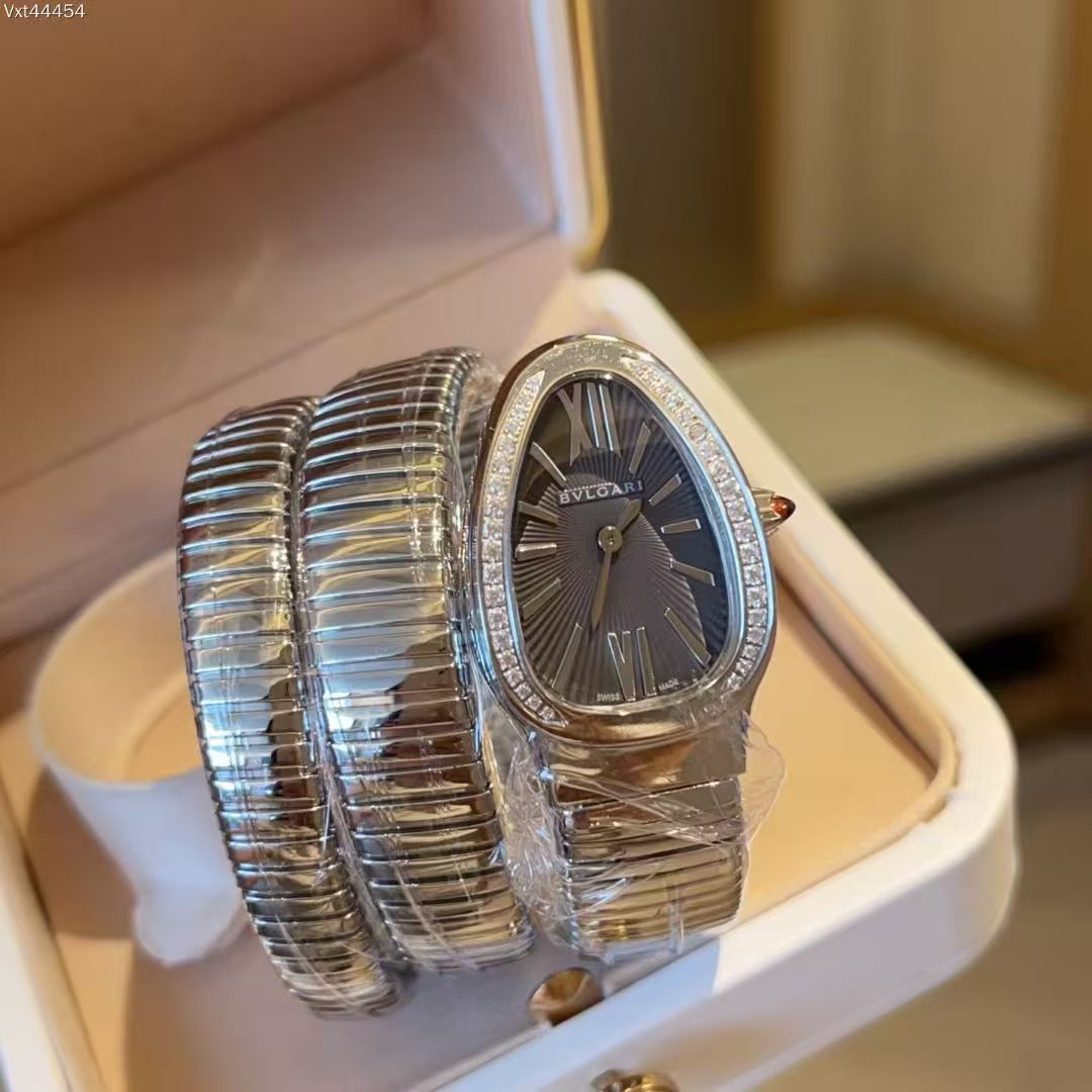 STAINLESS STEEL SERPENTI TUBOGAS 35MM ROYAL BLUE DIAL DIAMOND LADIES WATCH