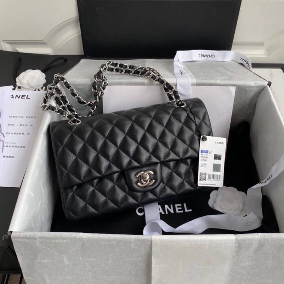 Chanel Classic Handbag Lambskin & Silver Metal A01112