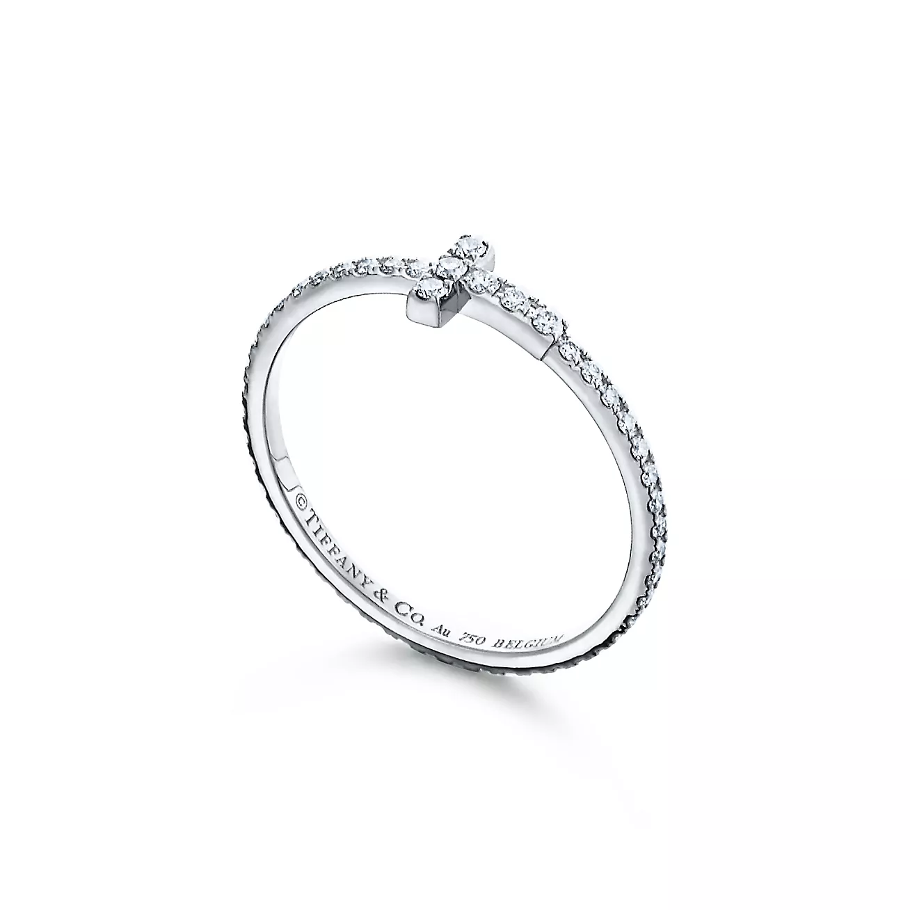 Tiffany & Co. T Diamond Wire Band Ring in Stainless steel and gold plating White Gold