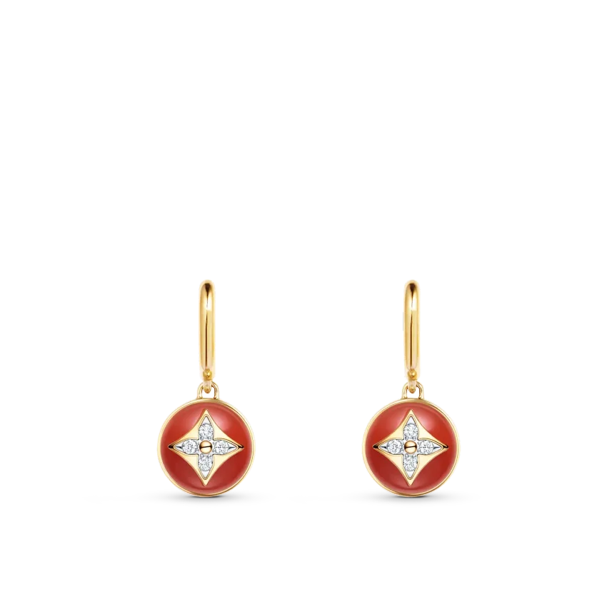 Louis Vuitton B Blossom Earrings, Yellow Gold, White Gold, Cornelian And Diamonds