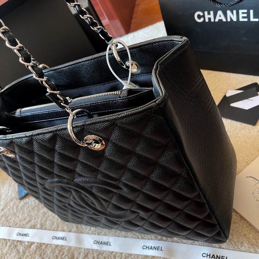 Chanel Grand Shopping Tote Black Caviar Silver Hardware