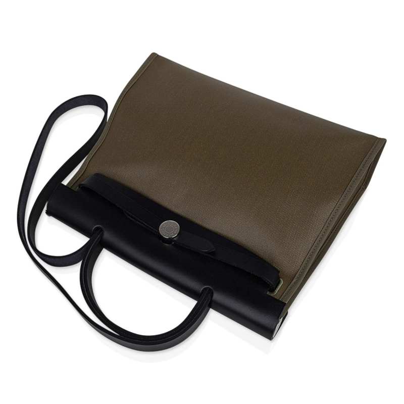 Herbag Zip 31 Bag Retourne Khaki Berline & Black Leather with Palladium Hardware