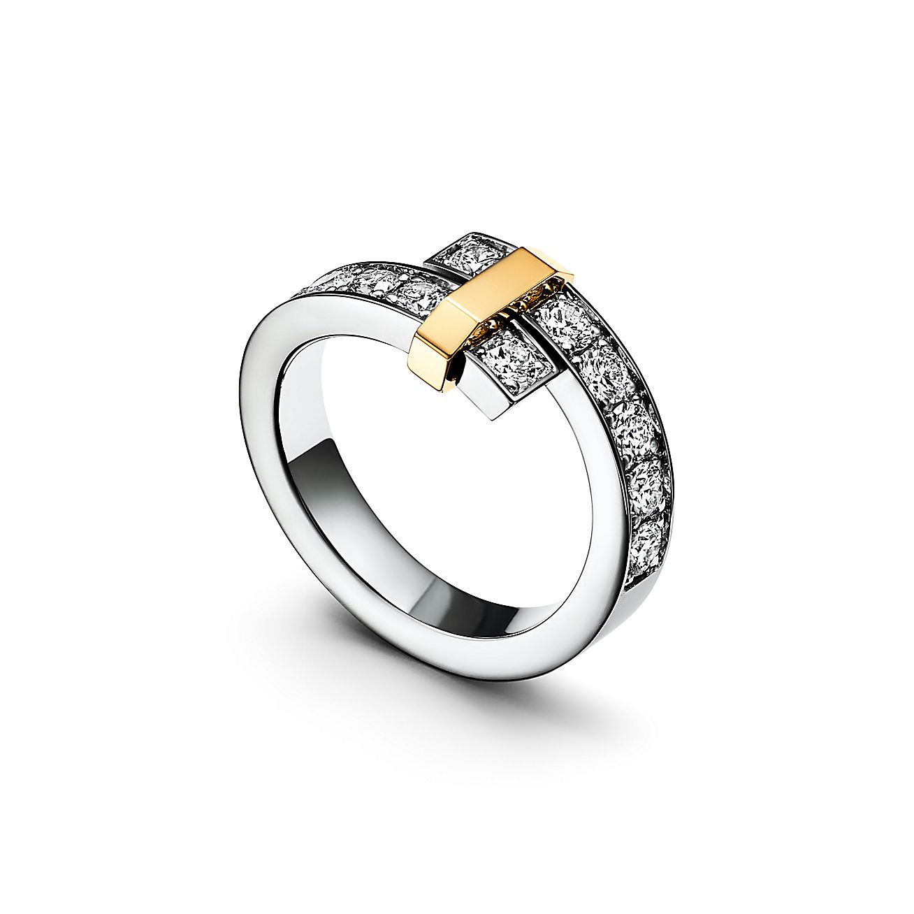 Tiffany & Co. Edge Bypass Ring in Platinum and Yellow Gold with Diamonds, Wide