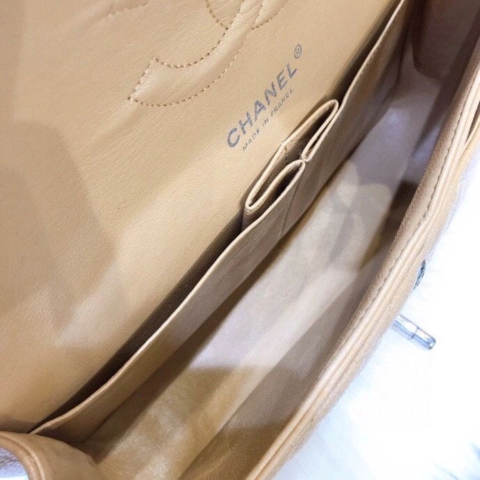 CHANEL Dark Beige Caviar Medium Classic Double Flap Bag