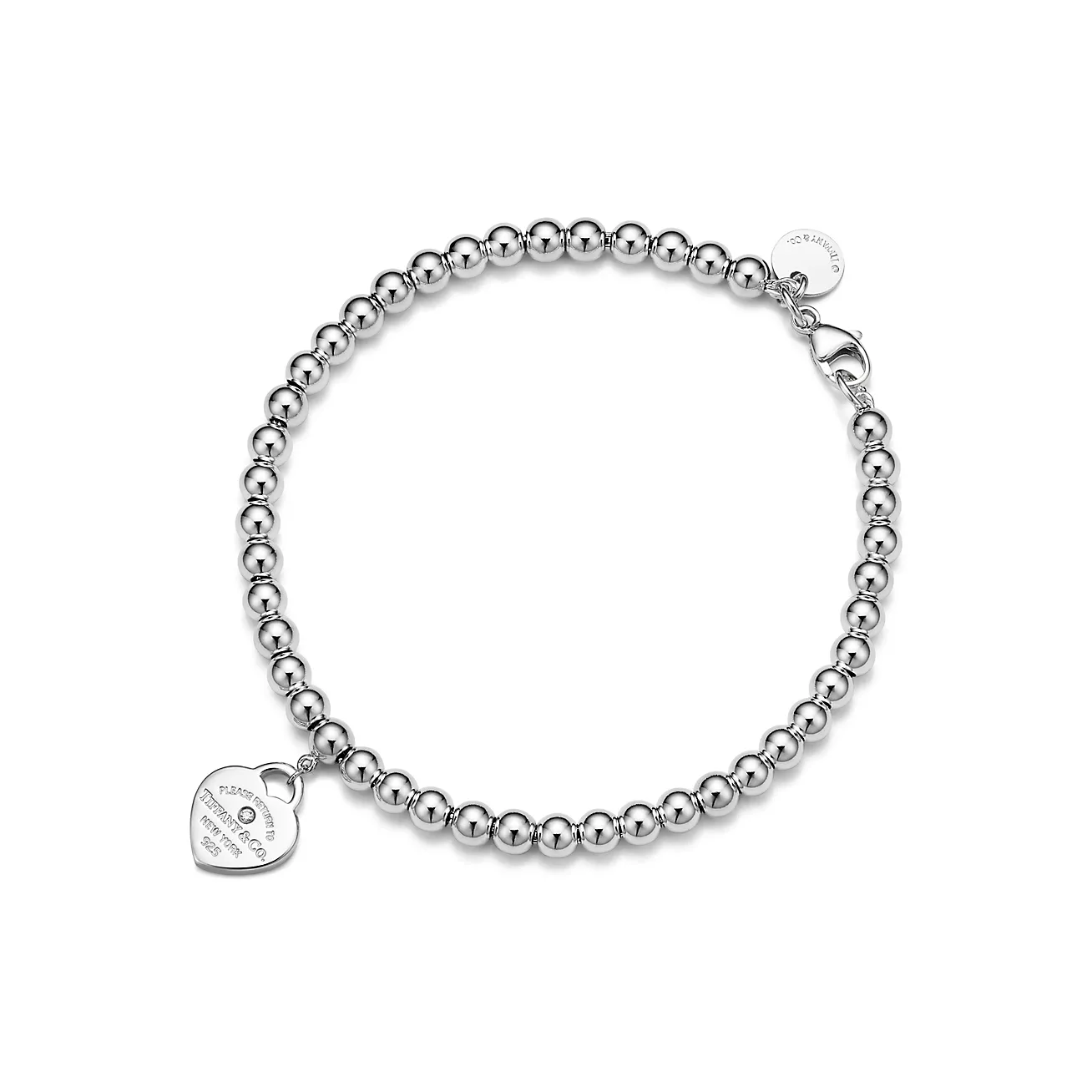 Tiffany & Co. Return to  Red Mini Heart Bead Bracelet in Silver with a Diamond, 4 mm