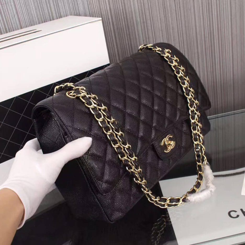 Chanel Classic Maxi Handbag Grained Calfskin & Gold Metal A01115