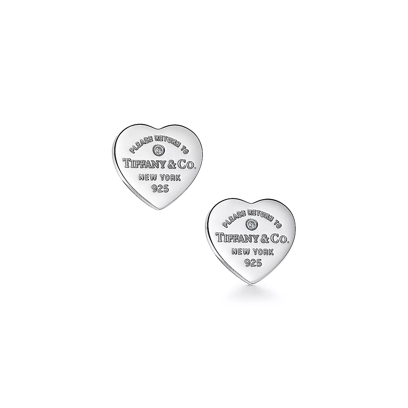 Tiffany & Co. Return to  Heart Tag Earrings in Sterling Silver with a Diamond, Mini