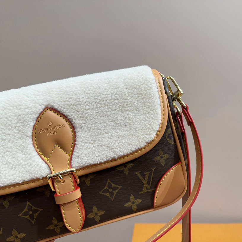 Canvas Shearling Cozygram Diane Shoulder Bag