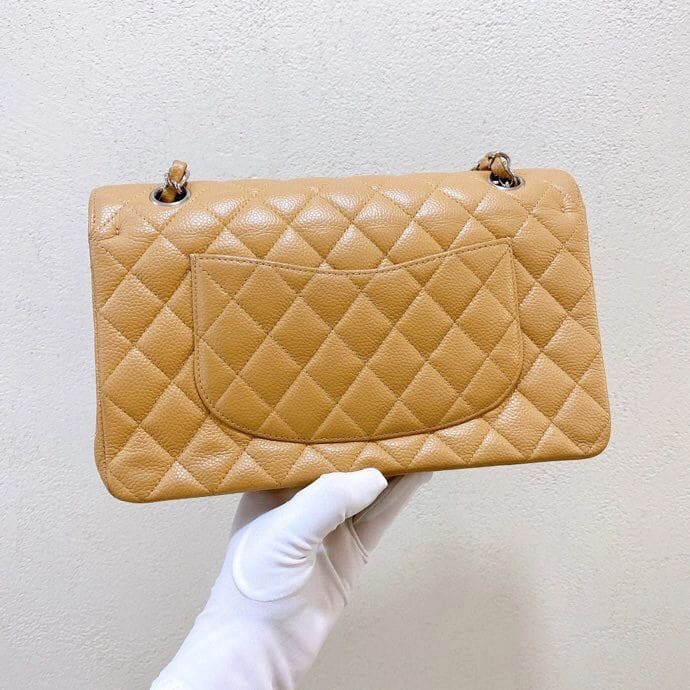CHANEL Dark Beige Caviar Medium Classic Double Flap Bag