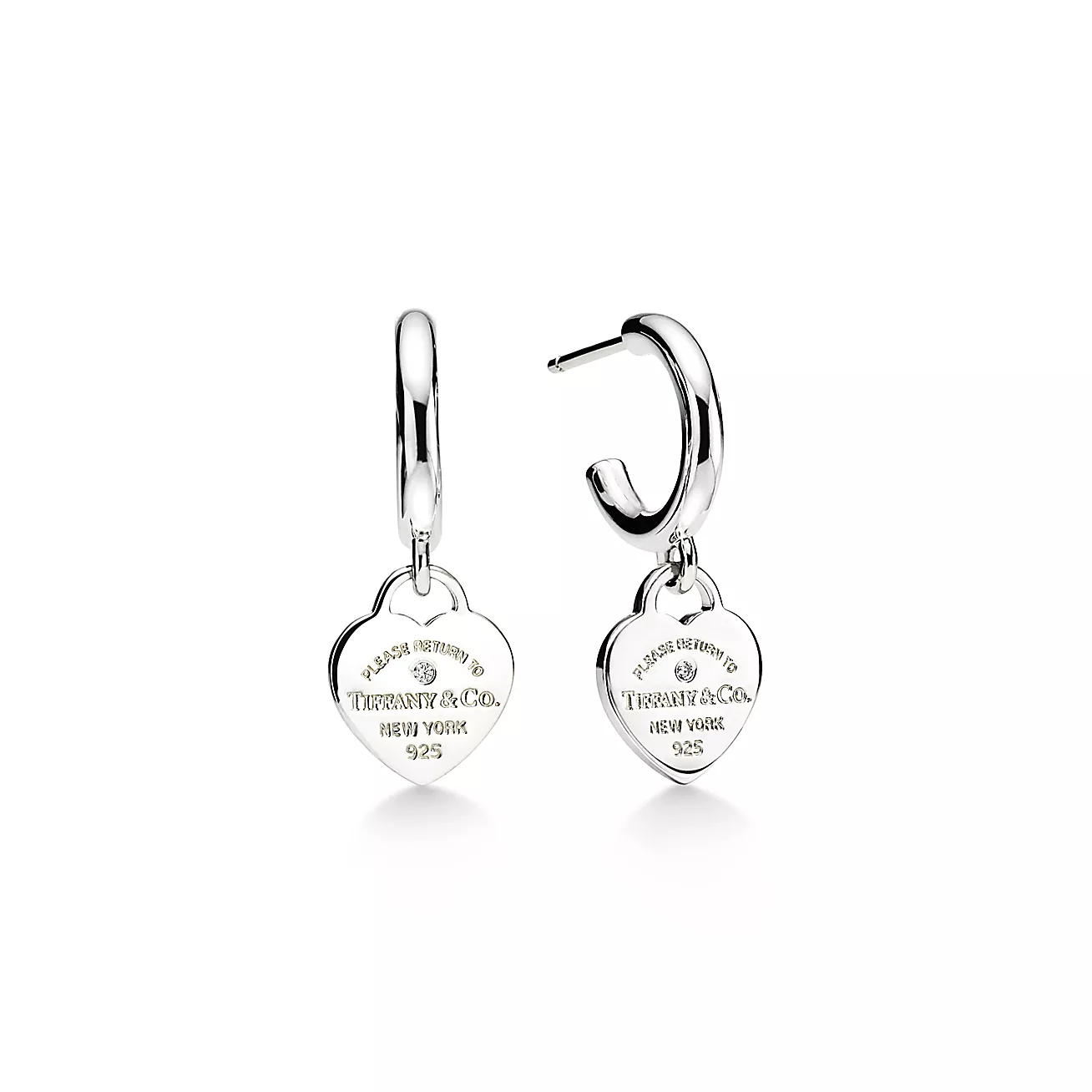 Tiffany & Co. Return to  Hoop Earrings in Sterling Silver with Diamonds, Mini