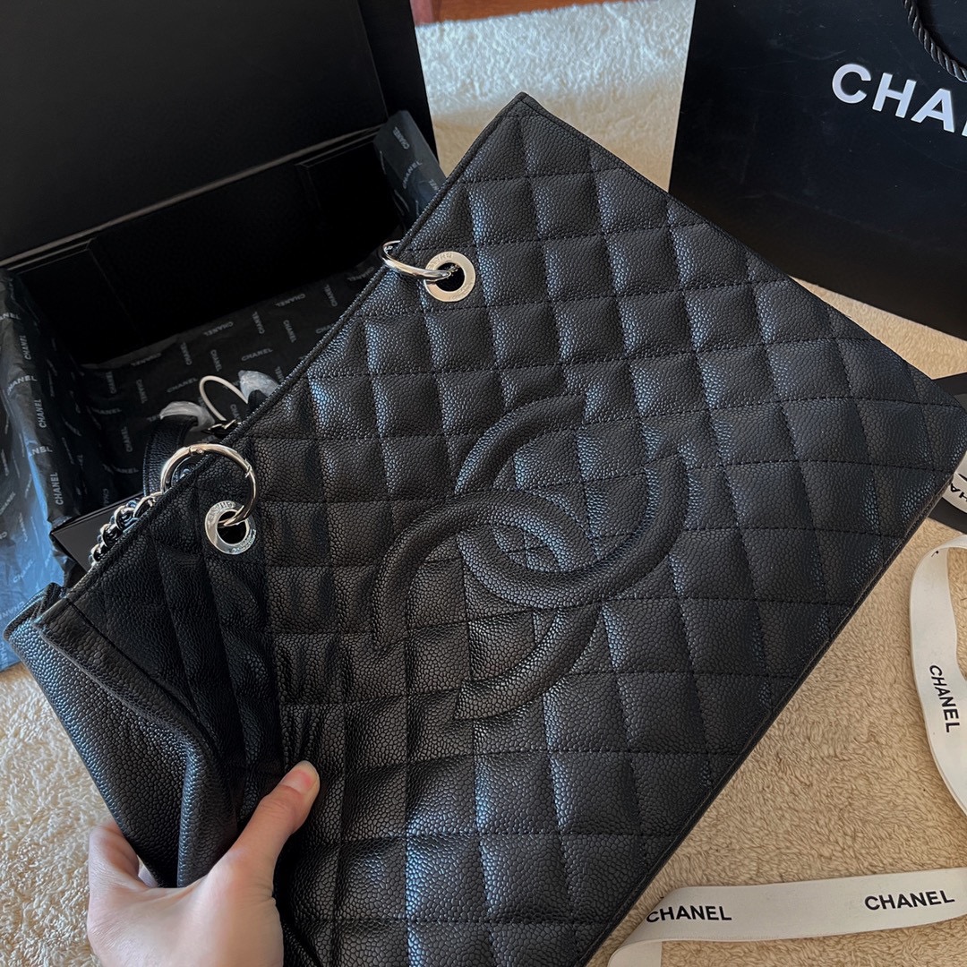 Chanel Grand Shopping Tote Black Caviar Silver Hardware