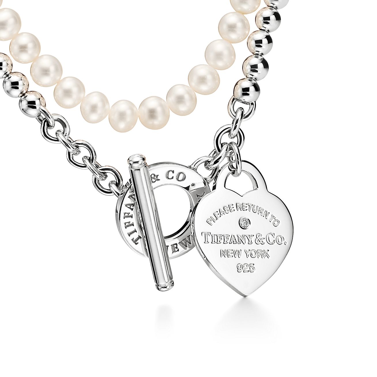 Tiffany & Co. Return to  Wrap Necklace in Silver with Pearls and a Diamond, Small