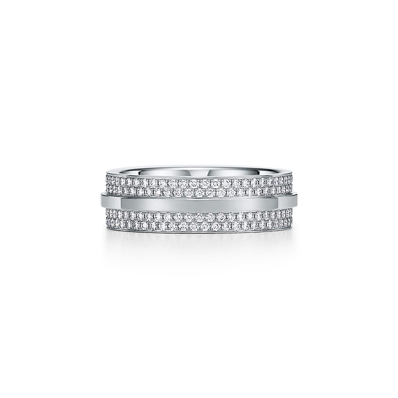 Tiffany & Co. T Wide Pave Diamond Ring in Stainless steel and gold plating White Gold