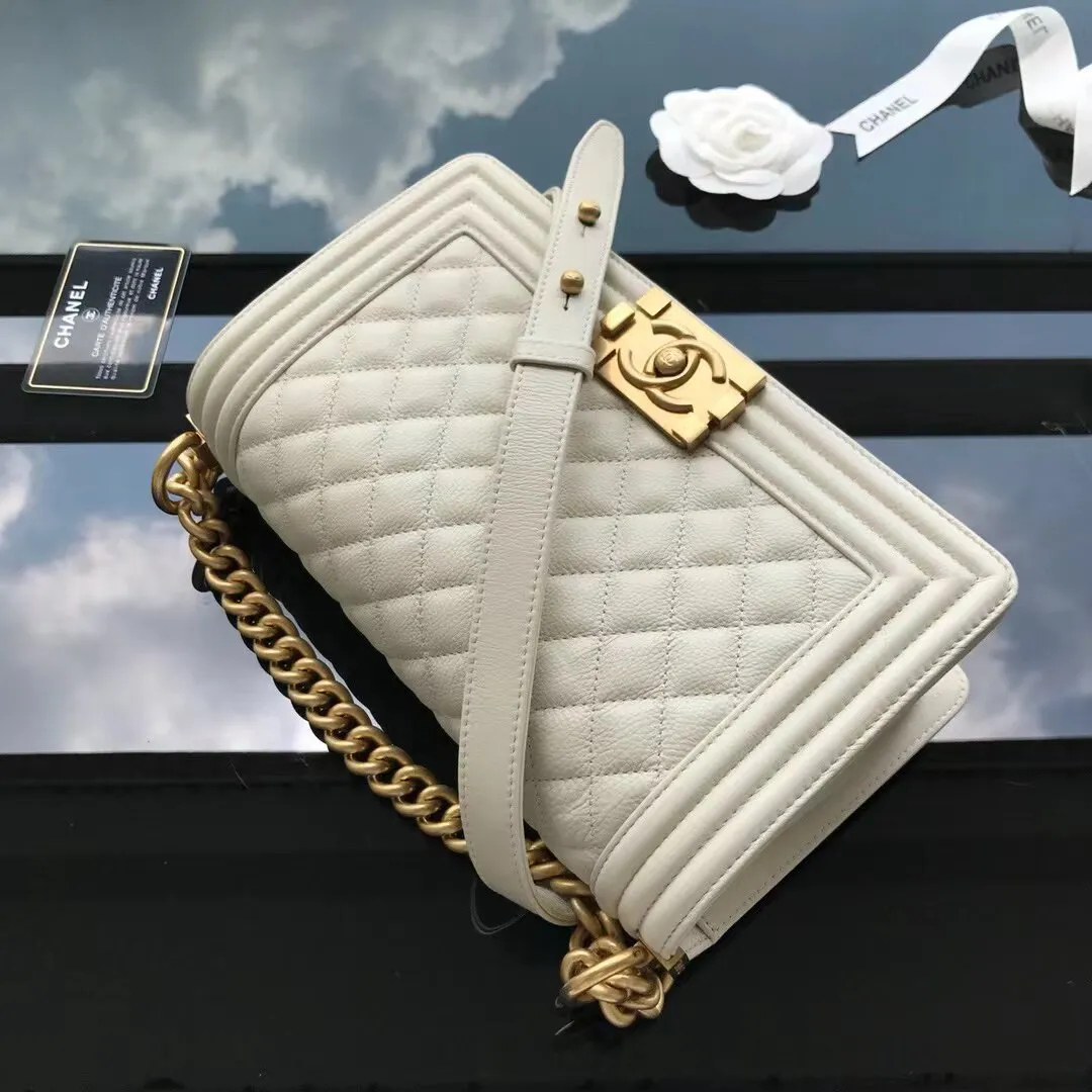 CHANEL CAVIAR QUILTED MEDIUM BOY FLAP IVORY