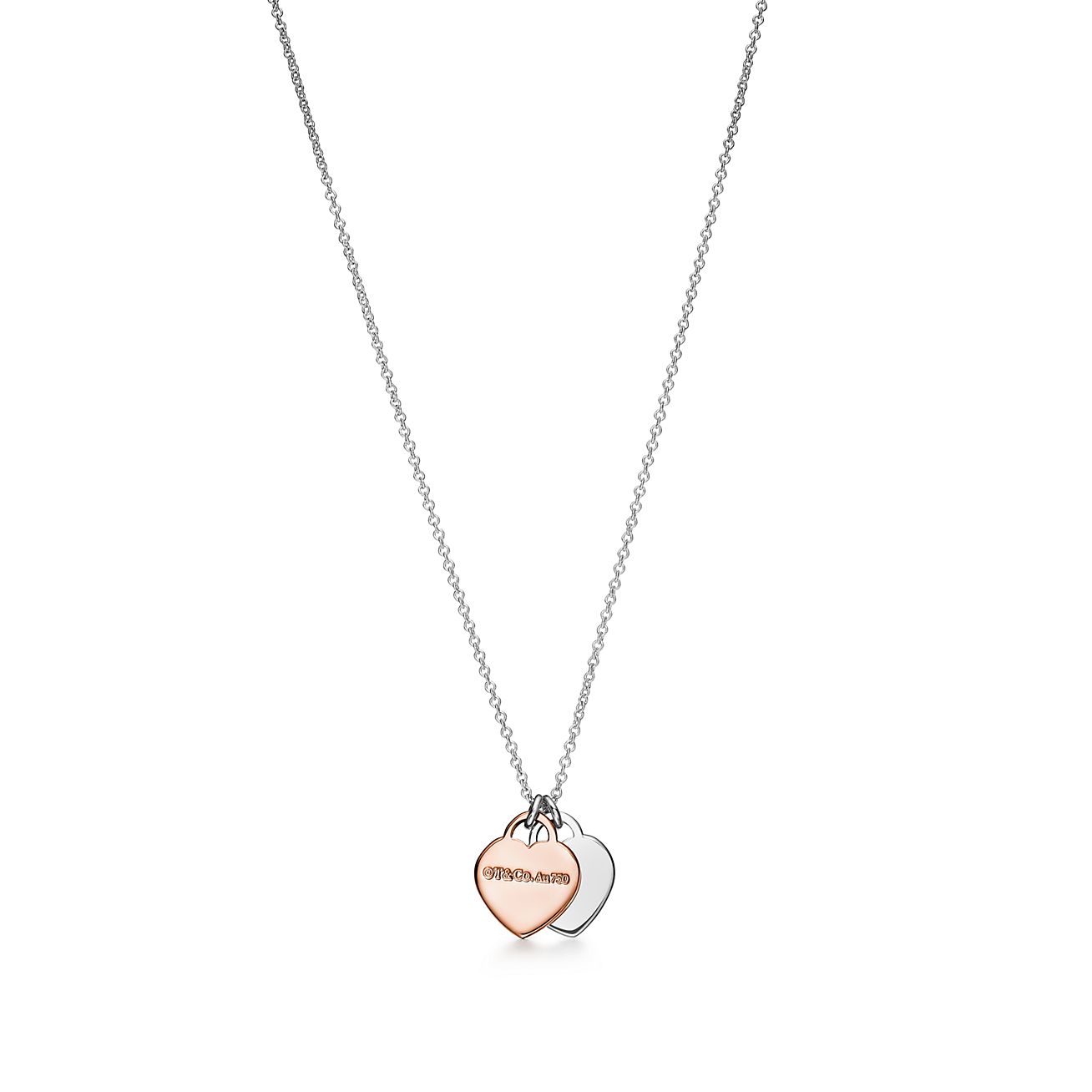 Tiffany & Co. Return to  Double Heart Tag Pendant in Silver and Rose Gold, Mini