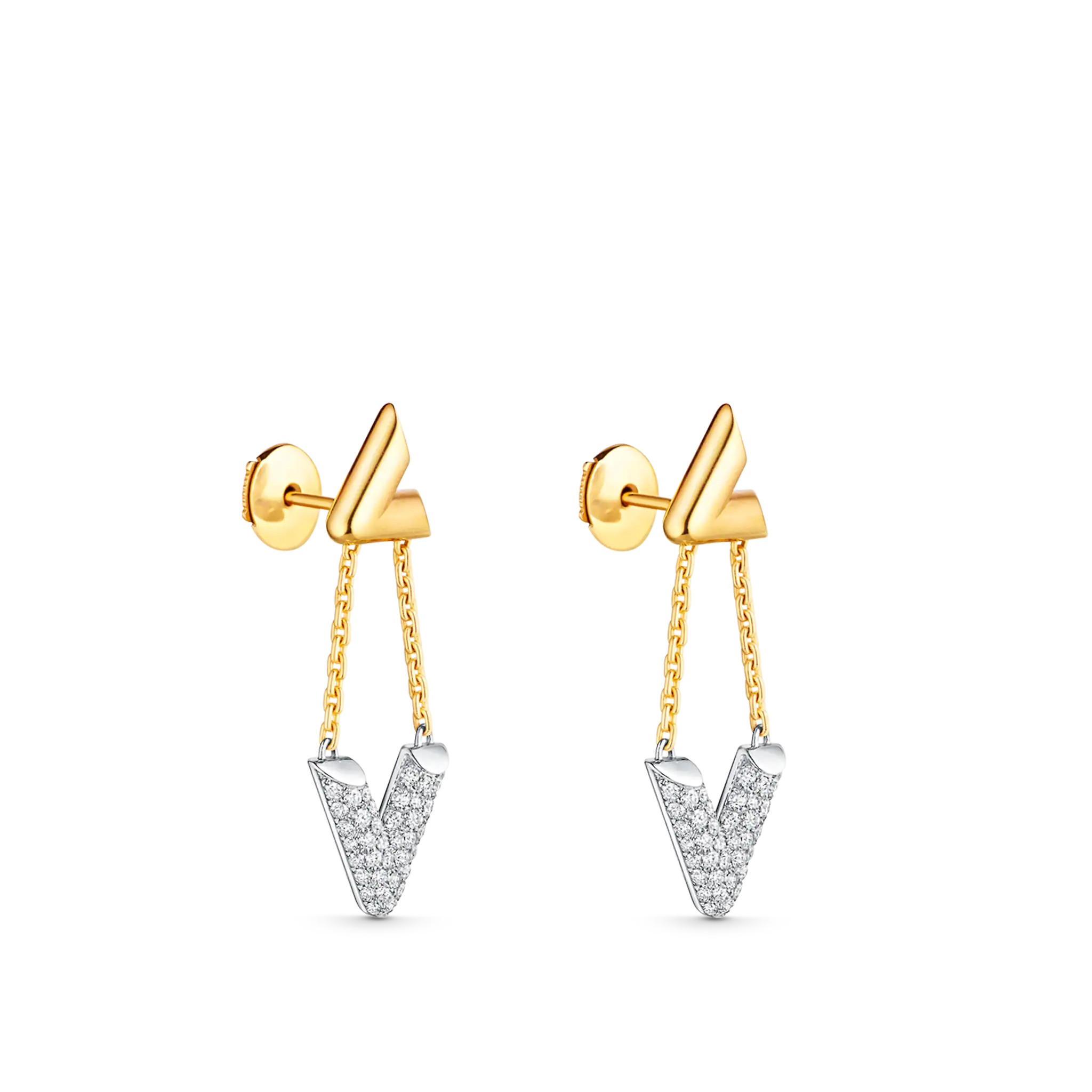 Louis Vuitton Volt Upside Down Earrings, Yellow Gold, White Gold And Diamonds