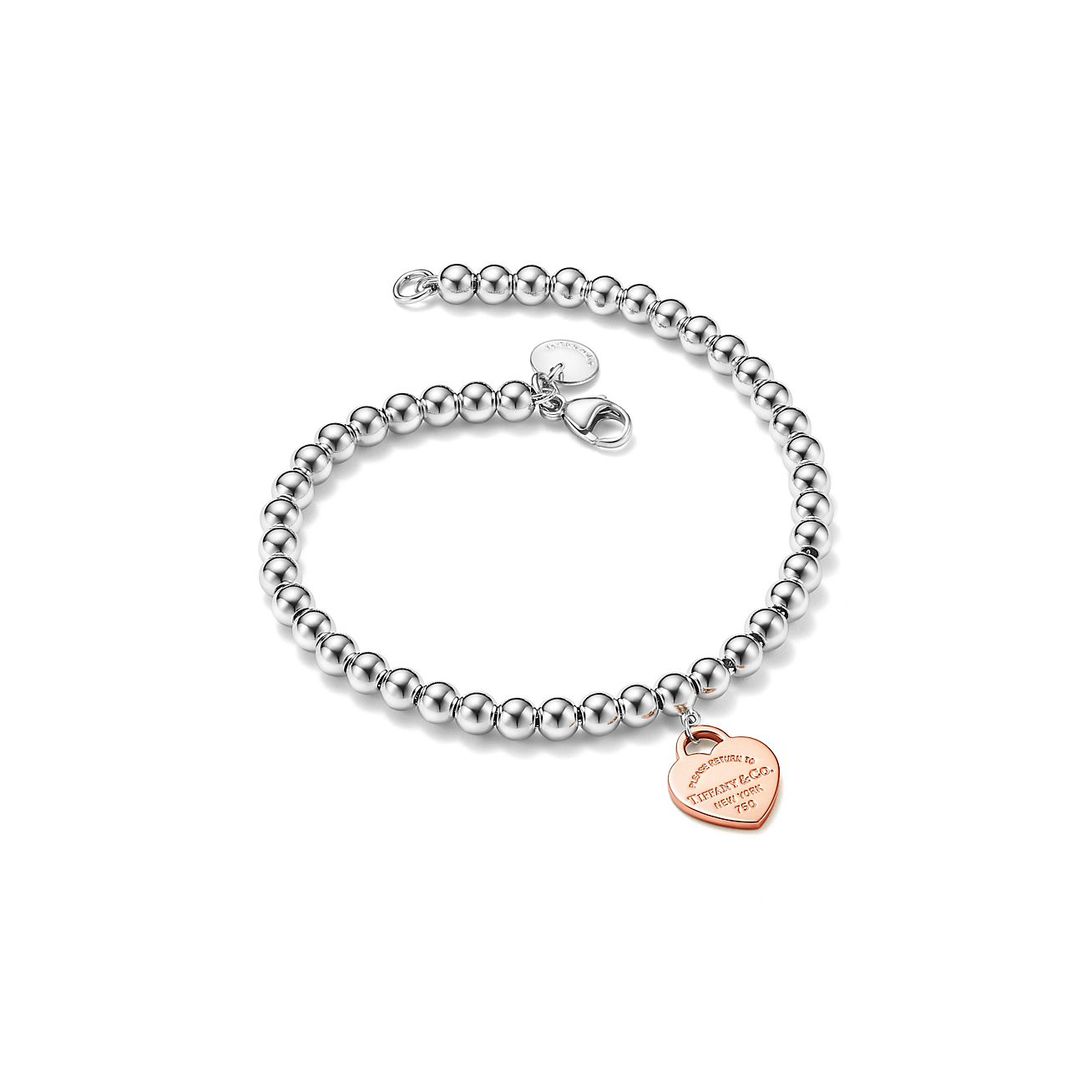 Tiffany & Co. Return to  Heart Tag Bead Bracelet in Sterling Silver and Rose Gold, 4 mm