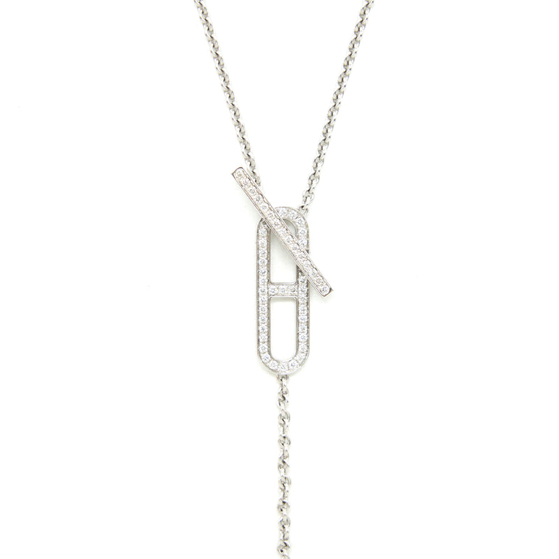 Hermes EVER CHAIN D'ANCRE NECKLACE, SMALL MODEL, Stainless steel and gold plating WHITE GOLD WITH DIMOND