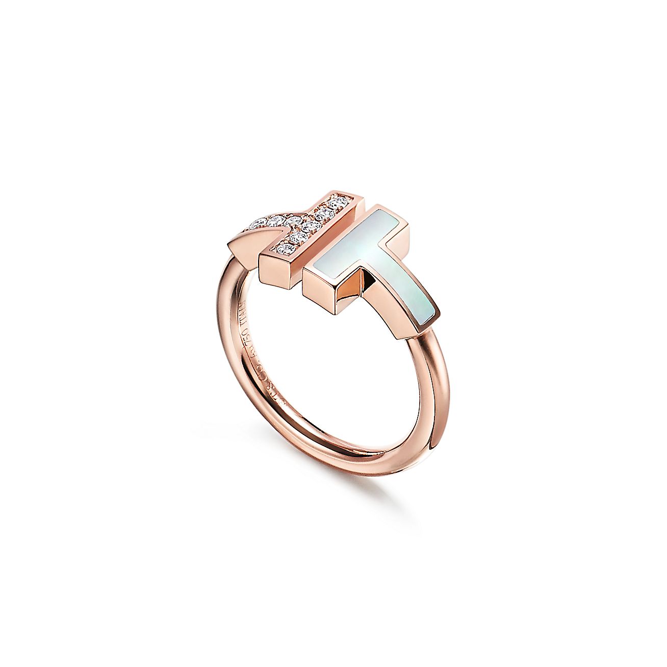 Tiffany & Co. T Wire Ring in Rose Gold with Diamonds and Mother-of-pearl
