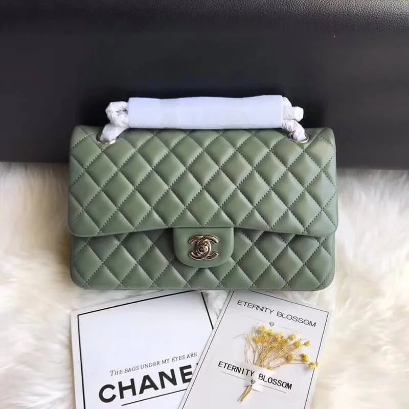 Chanel 1112 Green Medium Size 2.55 Lambskin Leather Flap Bag