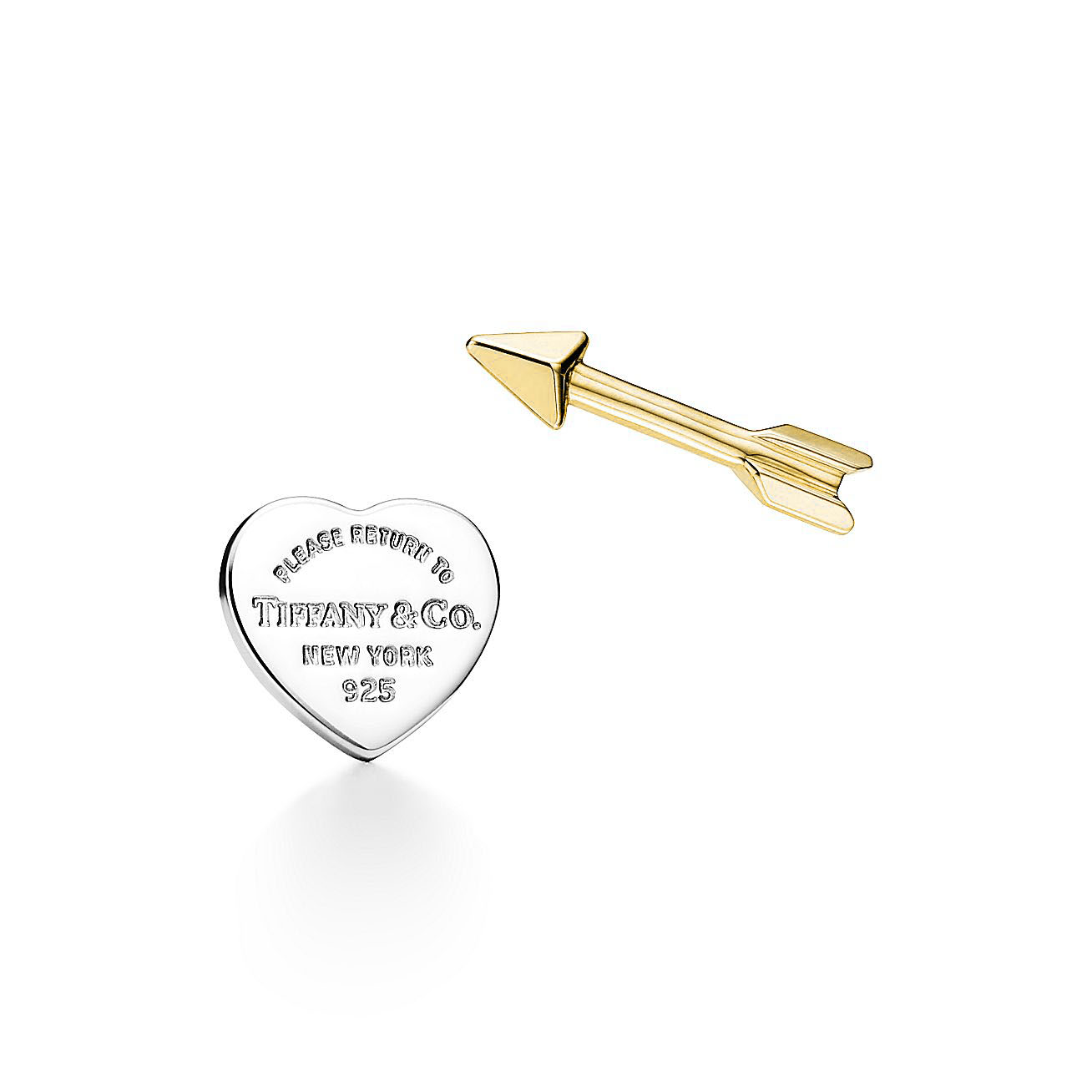 Tiffany & Co. Return to  Lovestruck Heart Tag and Arrow Earrings silver and gold