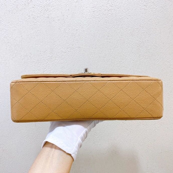 CHANEL Dark Beige Caviar Medium Classic Double Flap Bag