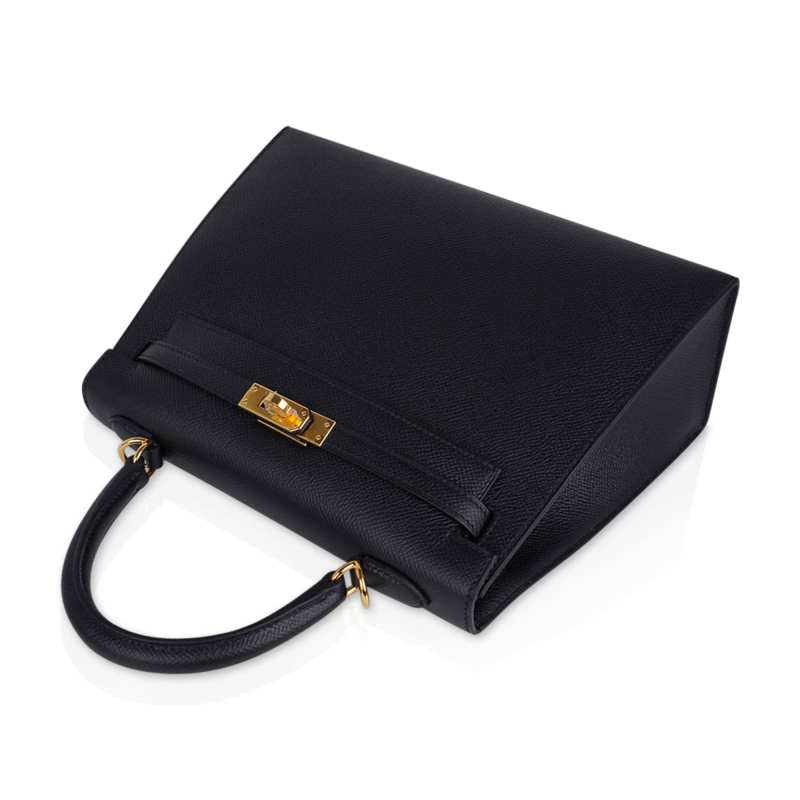 Kelly Sellier 25 Bag Black Epsom Gold Hardware New