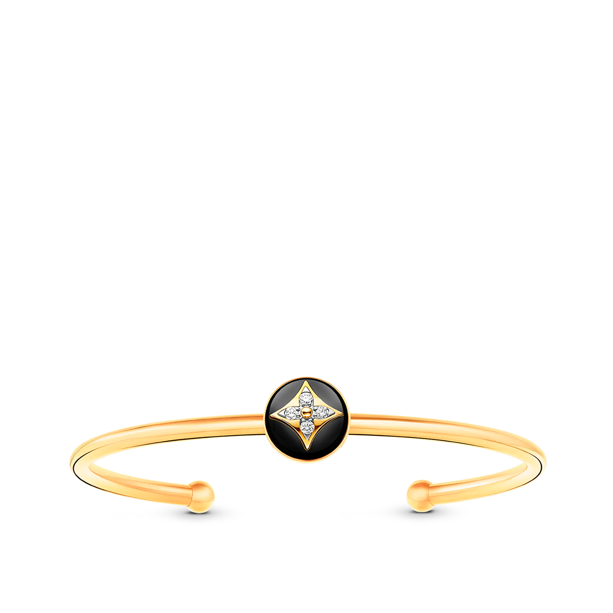 Louis Vuitton B Blossom Open Bangle, Yellow Gold, White Gold, Onyx And Diamonds
