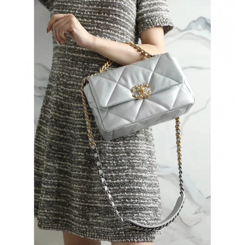 Chanel 19 Flap Bag As1160 Silver