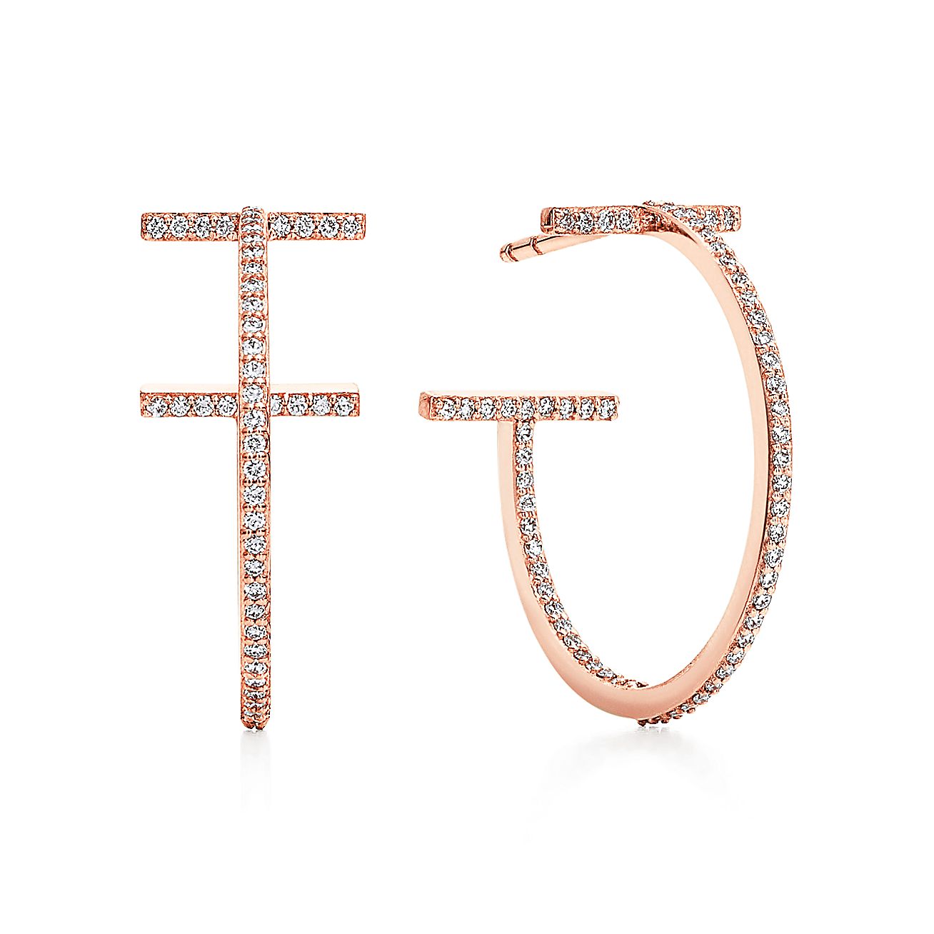 Tiffany & Co. T Diamond Hoop Earrings in Stainless steel and gold plating Rose Gold