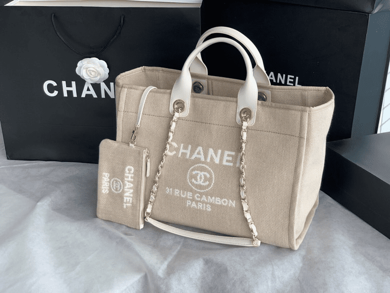 Chanel Mixed Fibers Calfskin Deauville Tote Light Grey
