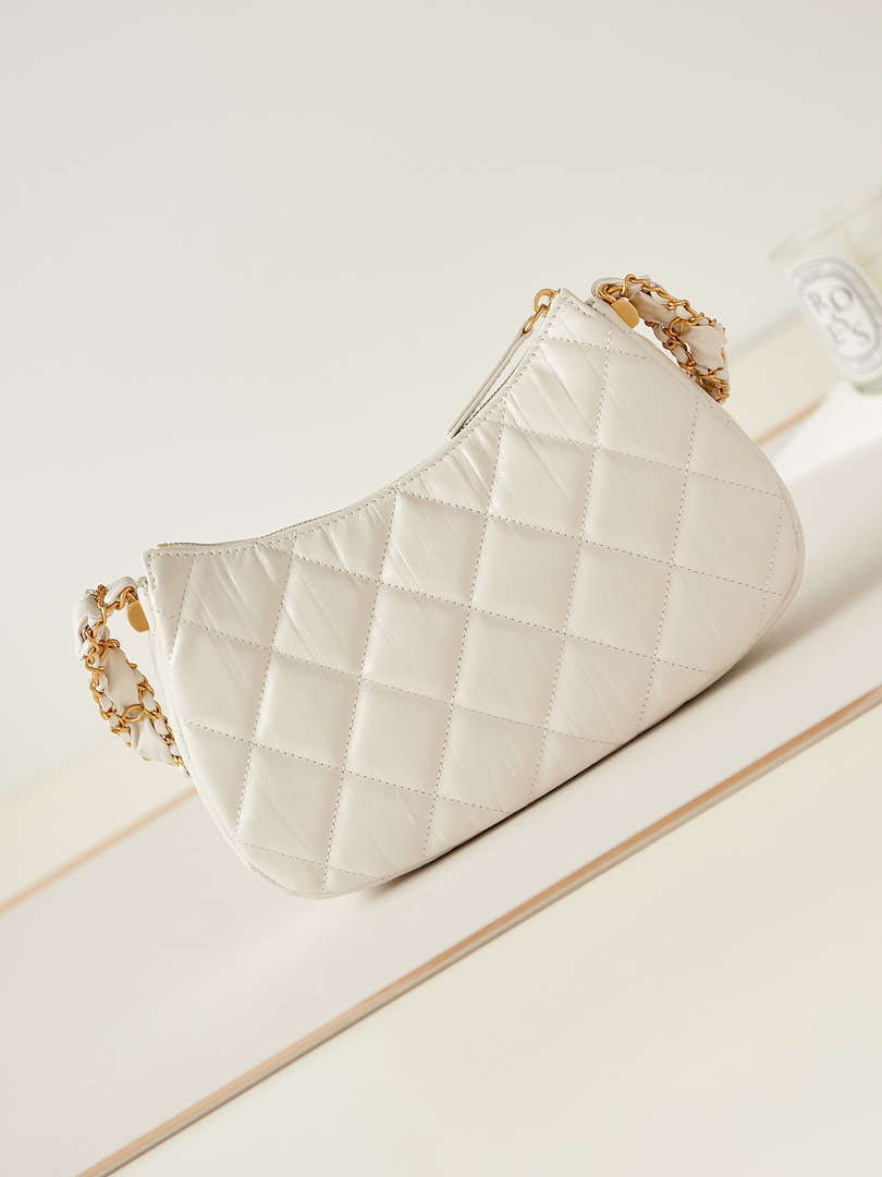 Chanel 19 Hobo Bag White Aged Calfskin Brushed Gold Hardware