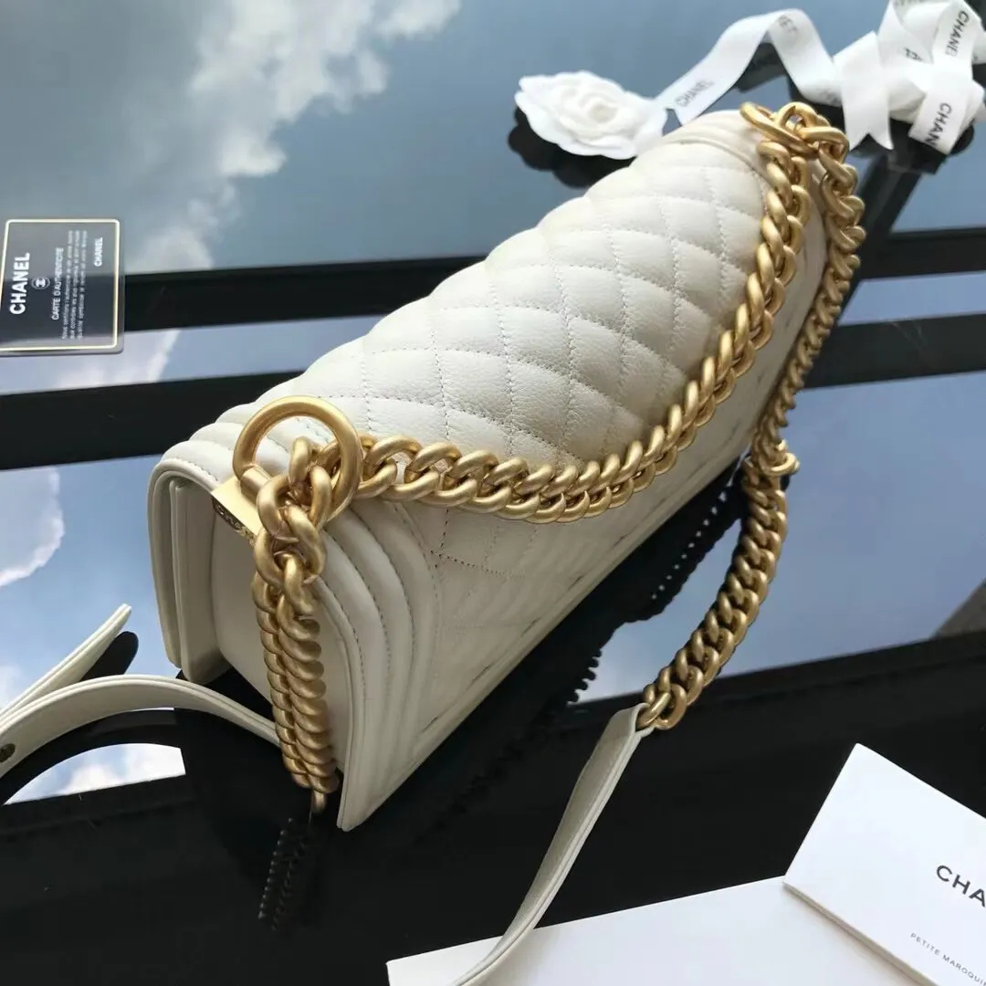 CHANEL CAVIAR QUILTED MEDIUM BOY FLAP IVORY