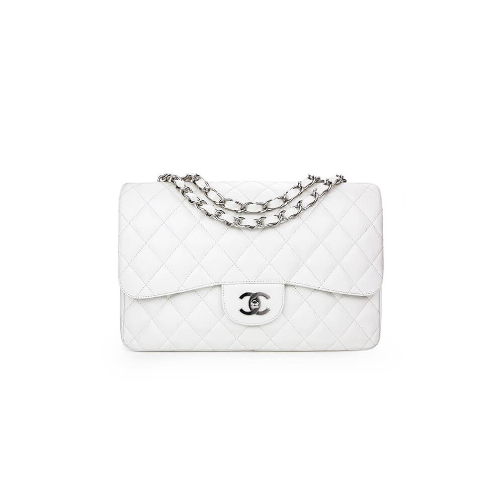 CHANEL SMALL CLASSIC FLAP HANDBAG SILVER METAL