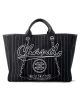 CHANEL Deauville 2wayTote Bag Black A66941 Cotton Leather