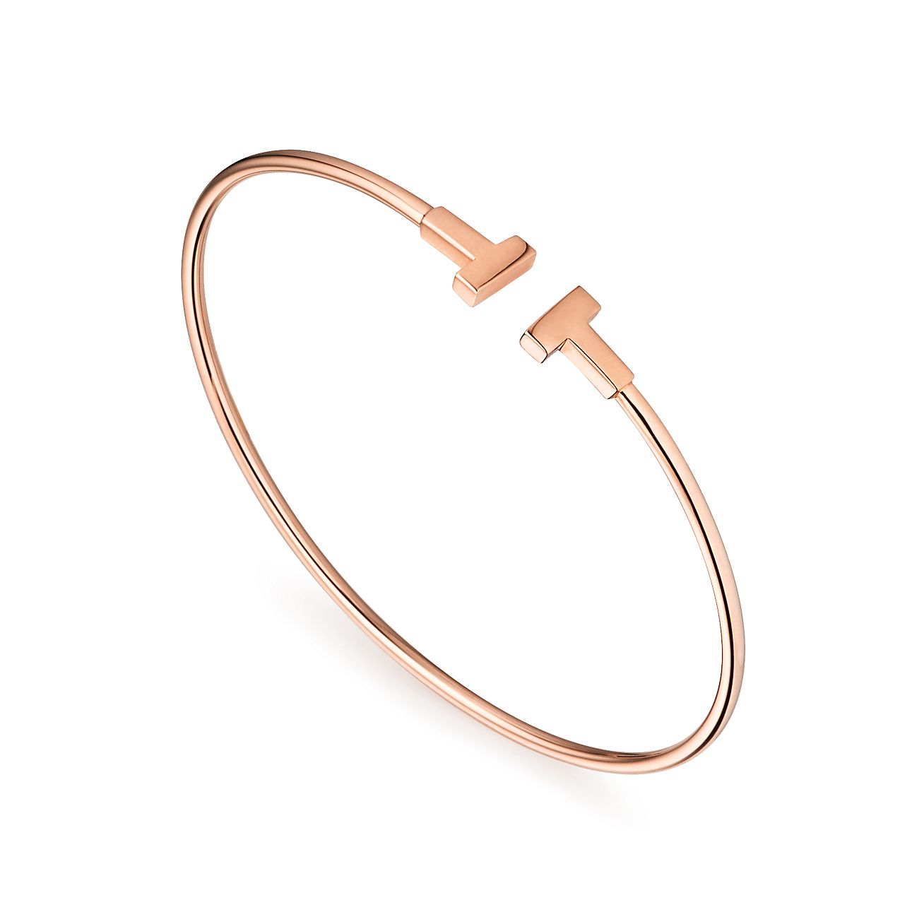 Tiffany & Co. T Narrow Wire Bracelet in Stainless steel and gold plating Rose Gold
