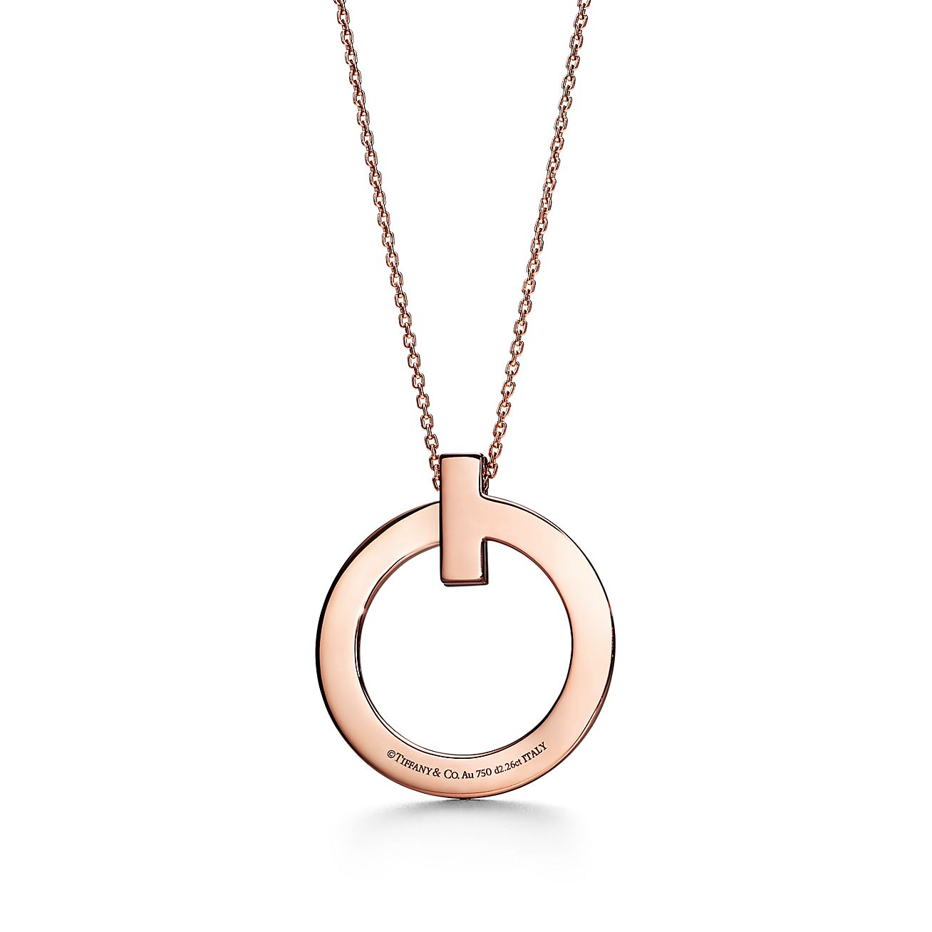 Tiffany & Co. T T1 Circle Pendant in Stainless steel and gold plating Rose Gold with Diamonds, Large